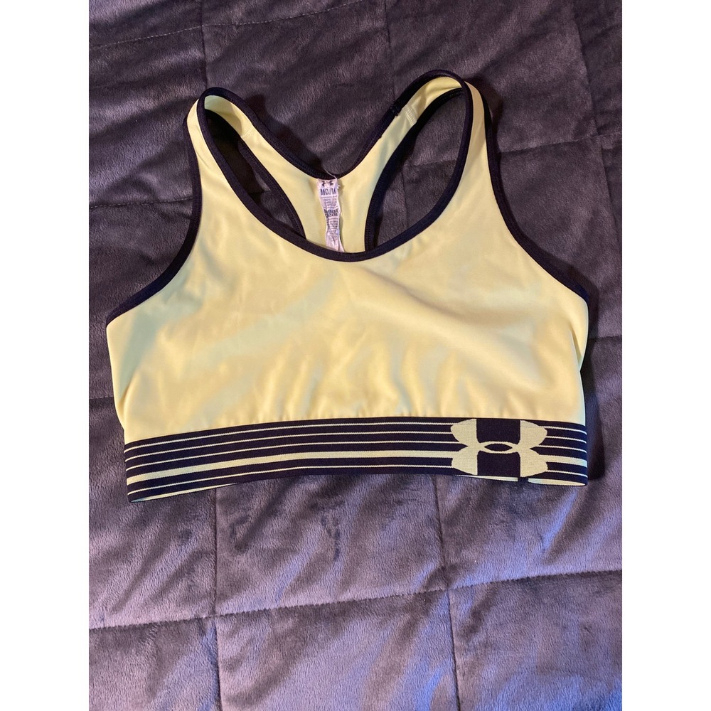 Under Armour HeatGear Compression Sports Bra Neon Yellow Black Medium 0623